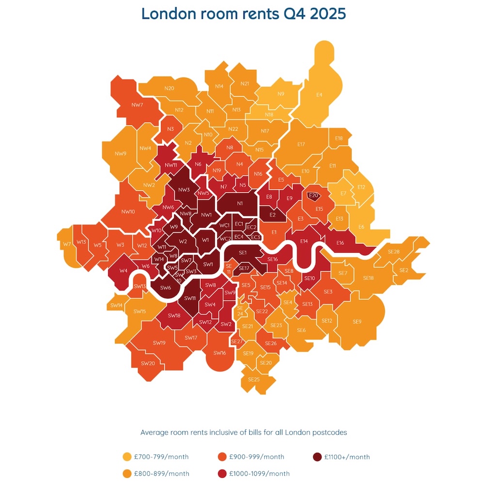 A graph showing London room rent heat map